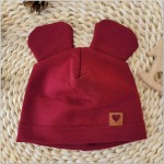 Dresowa czapka niemowlęca z uszkami  56-62 bordowa