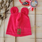 Welurowa czapka niemowlęca z uszkami amarant NASZYWKA ostatnie sztuki 68/74