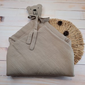 4 Miękki ciepły kocyk kołderka dla niemowlaka muślin piaskowy miś.JPG