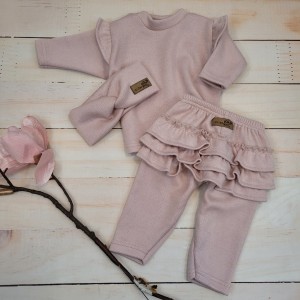 3 3 cz komplet dla dziewczynki sweter z falbanką oversize + legginsy ze spódniczką + opaska .jpg