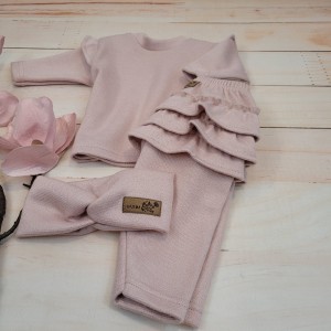 6 3 cz komplet dla dziewczynki sweter z falbanką oversize + legginsy ze spódniczką + opaska .jpg