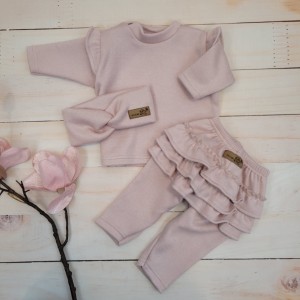 8 3 cz komplet dla dziewczynki sweter z falbanką oversize + legginsy ze spódniczką + opaska .jpg