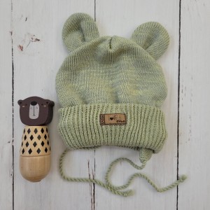 1czapka wiosna jesień zima włóczkowa wiązana niemowlę noworodek komplet.JPG