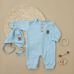Pajacyk z guzikami + czapka wiązana komplet 2 cz 50-68 turkus niebieski