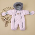 Kombinezon zimowy pikowany ocieplany kurtkowy 56-74 z futerkiem różowy