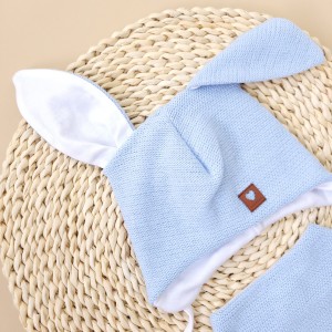 4czapka apaszka włoczkowa wiązana uszy wyprawka niemowle noworodek wyjscie ze szpitala.JPG