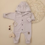 Bawełniany dresowy Kombinezon z kapturem pajac 56-86 kawowy z guzikami