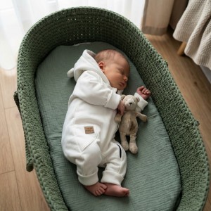 KAZUM Kombinezon z ocieplanej dresówki bez stóp + czapka ivory  56-86