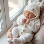 Włóczkowy 4 cz dres niemowlęcy z guzikami 56-86 biały