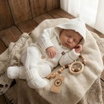 Kombinezon pajacyk z kapturem włóczkowy + buciki 56-86 biały