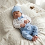 4 cz nowoczesny garniturek do chrztu , komplet elegancki  56-86 niebieski