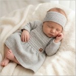 Sukienka + opaska włóczkowa 56-86 piaskowy beż