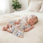 Sukienka + opaska muślinowa krótki rękaw 56-98 kwiaty 