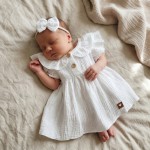 Sukienka + opaska muślinowa krótki rękaw 56-98 biała snow