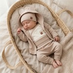 4 cz bawełniana kompletna WYPRAWKA do szpitala 50-62 beżowa