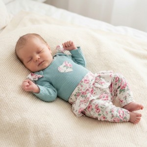 2 cz komplet body + legginsy ze spódniczką w kwiaty mięta 56-86