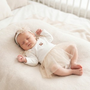 2 cz zestaw komplet bodosukienka sukienka długi rękaw tiulowa + opaska 56-86 złota