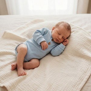 Prążkowane body rosnące wraz z dzieckiem, długi rękaw  56-86 błękitne