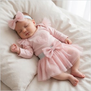 3cz komplet z tiulem Body +  spódniczka tiulowa +opaska 56-86 różowy 