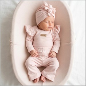 KAZUM 3cz piękny komplet body + spodnie dzwony + czapka 56-86 powder pink