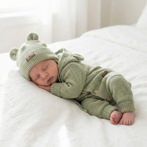 KAZUM Kombinezon włóczkowy wiosna jesień z odpinanym kapturem 56-86 olive green