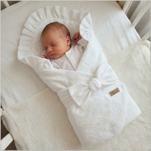 Ciepły rożek becik mięciutki muślinowy biały