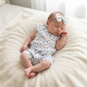 3 cz zestaw komplet lato body+spodenki+opaska 56-86 niebieskie kwiatuszki