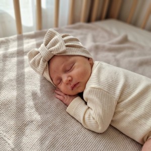 Czapka prążkowana z kokardą rozmiar 0-6miesięcy  6-12miesięcy 1-3lat beżowa