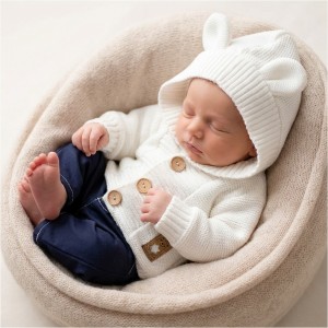 Włóczkowa kurtka bluza niemowlęca  z kapturem wiosna lato jesień 56-86 biała