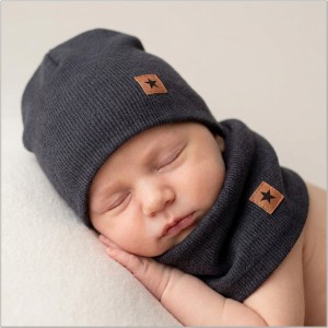 Czapka podwójna prążkowana niemowlęca + tuba rozmiar 56-110 czarna