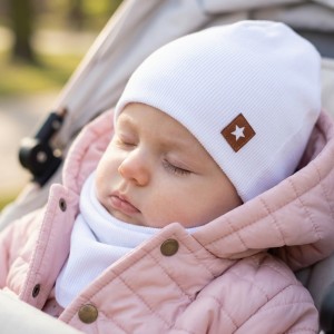 Czapka podwójna prążkowana niemowlęca + tuba rozmiar 56-110 biała