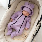 KAZUM Kombinezon z ocieplanej dresówki bez stóp + czapka + buciki 56-86 sweet lila