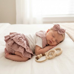 3cz zestaw komplet lato bloomersy + opaska + apaszka/kołnierzyk ażurowy 56-98 brudny róż