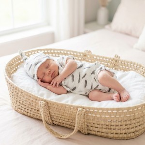 Uniwersalny rampers muślinowy + czapka 56-98 w piórka