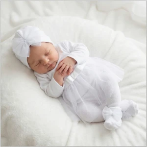 5 cz zestaw komplet Sukienka butki czapka opaska 56-86 biała tiul