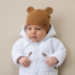 Czapka niemowlęca podwójna z uszkami elastyczna 56-98 cynamonowa