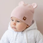 Czapka niemowlęca podwójna z uszkami elastyczna 56-98 brudny róż