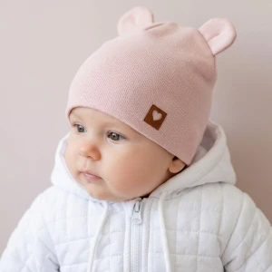 Czapka niemowlęca podwójna z uszkami elastyczna 56-98 brudny róż