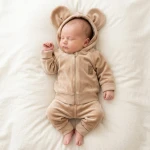 Dres niemowlęcy welurowy z dużymi uszami 56-86 beżowy