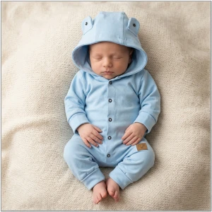 Bawełniany dresowy Kombinezon z kapturem pajac 56-92 błękitny z guzikami