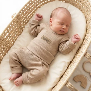 2 cz komplet prążkowany body+spodnie 56-86 beżowy