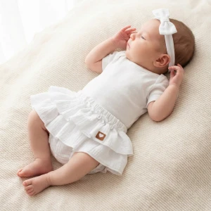 Bloomersy+opaska 2 cz muślinowy komplet lato 56-86 biały snow