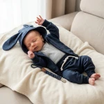 Bawełniany dresik dziecięcy 3 cz rozmiary 56- 86  jeansowy z uszami 