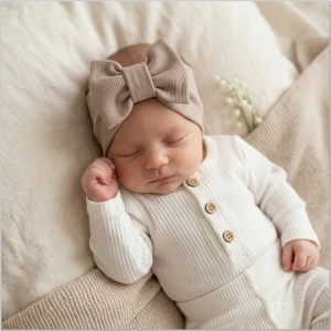 Szeroka opaska prążkowana kokarda rozmiar 0-6miesięcy  6-12miesięcy 1-3lat misiowy brąz