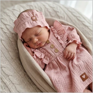 Sukienka + opaska muślinowa brudny róż 56-98 dark rosa