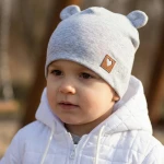 Czapka niemowlęca podwójna z uszkami elastyczna 56-98 szara