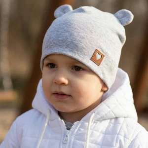 Czapka niemowlęca podwójna z uszkami elastyczna 56-98 szara