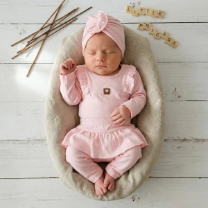 3cz KOMPLET body + legginsy ze spódniczką + opaska 56-86 różowy