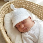 Letnia czapeczka muślinowa wiązana  56-86 biała