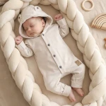 Bawełniany dresowy Kombinezon z kapturem pajac 56-86 beżowy z guzikami